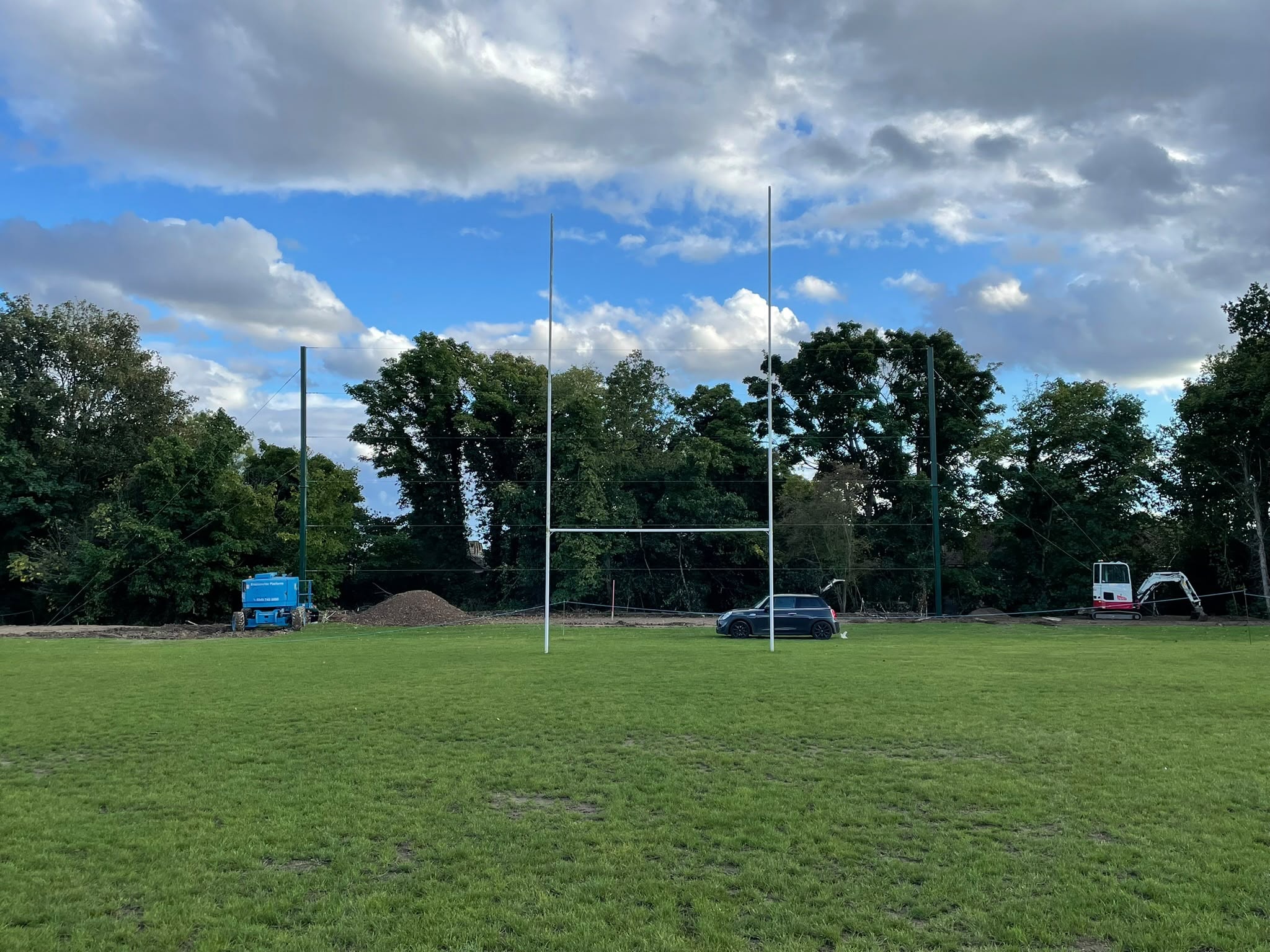 Finished GAA pitch with rugby posts and ball-catching net system