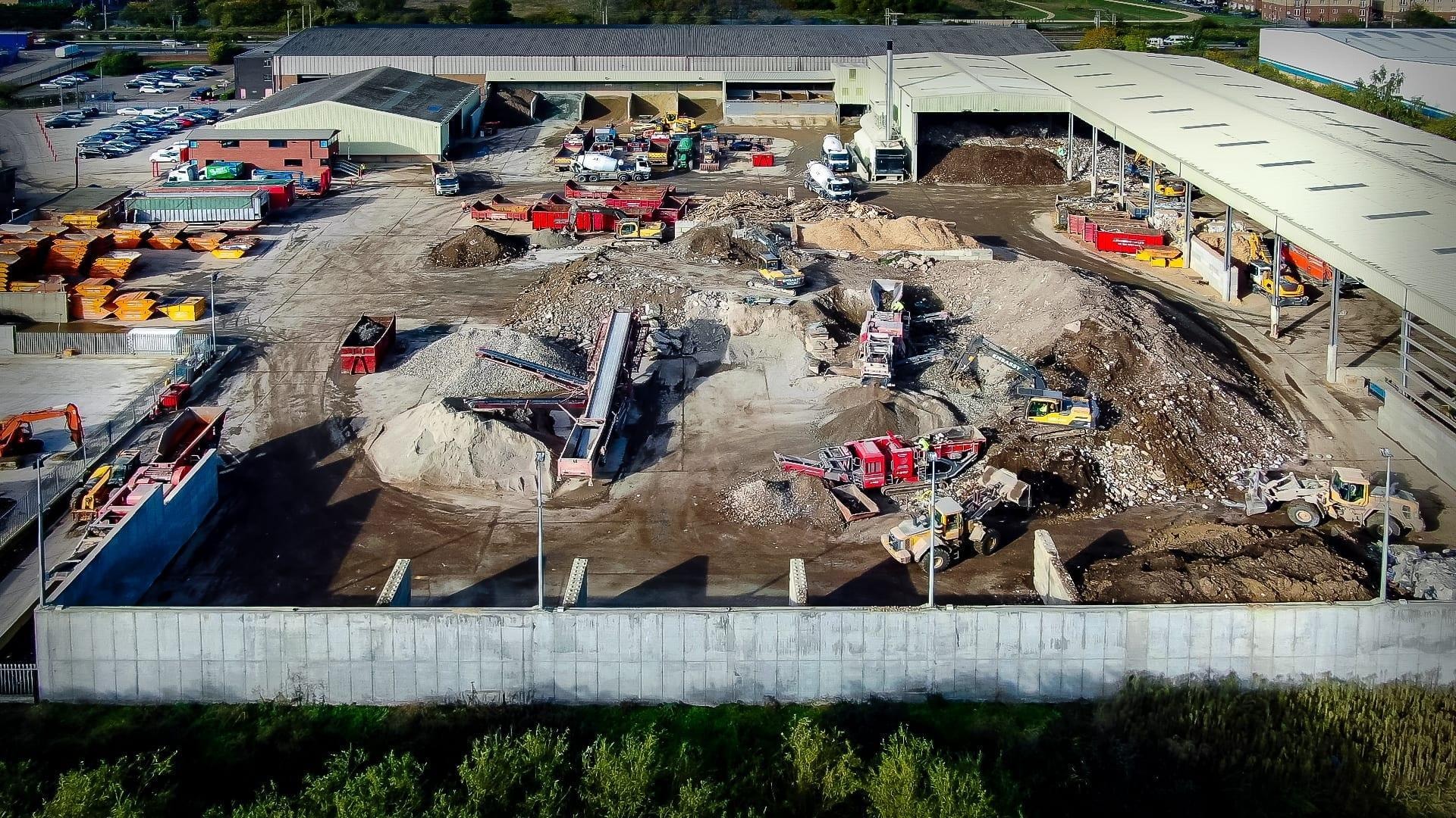 JOD Haulage — aerial view of waste transfer facility with machinery and vehicles in operation