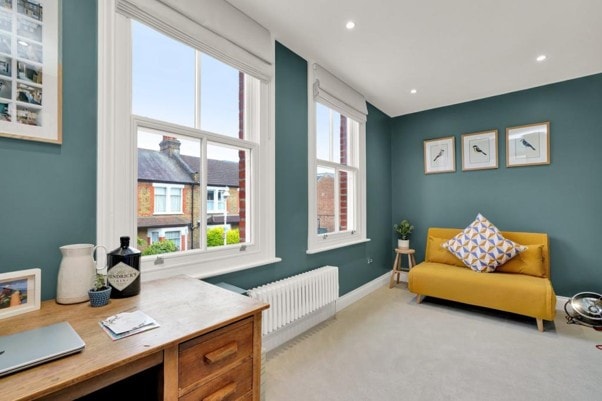 Salisbury Road — home office with teal walls
