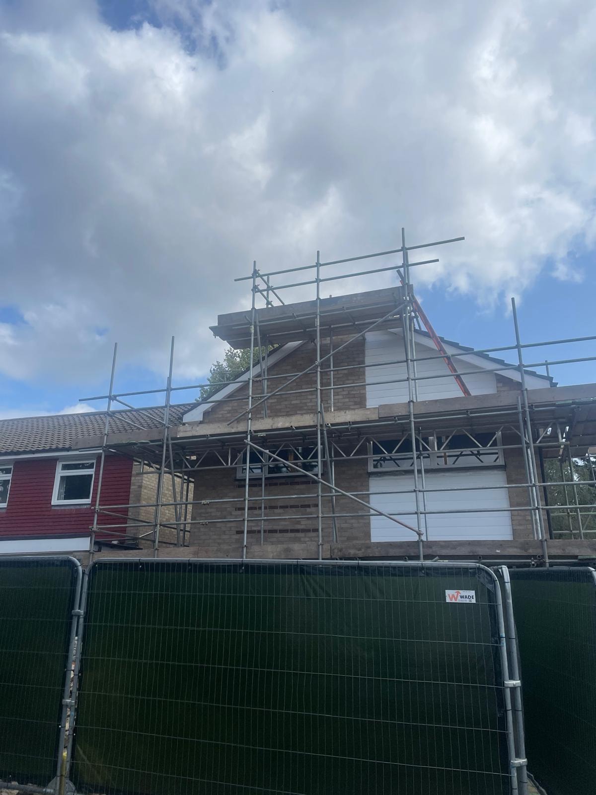 3 Warburton Close — scaffolding erected during first floor side extension construction works