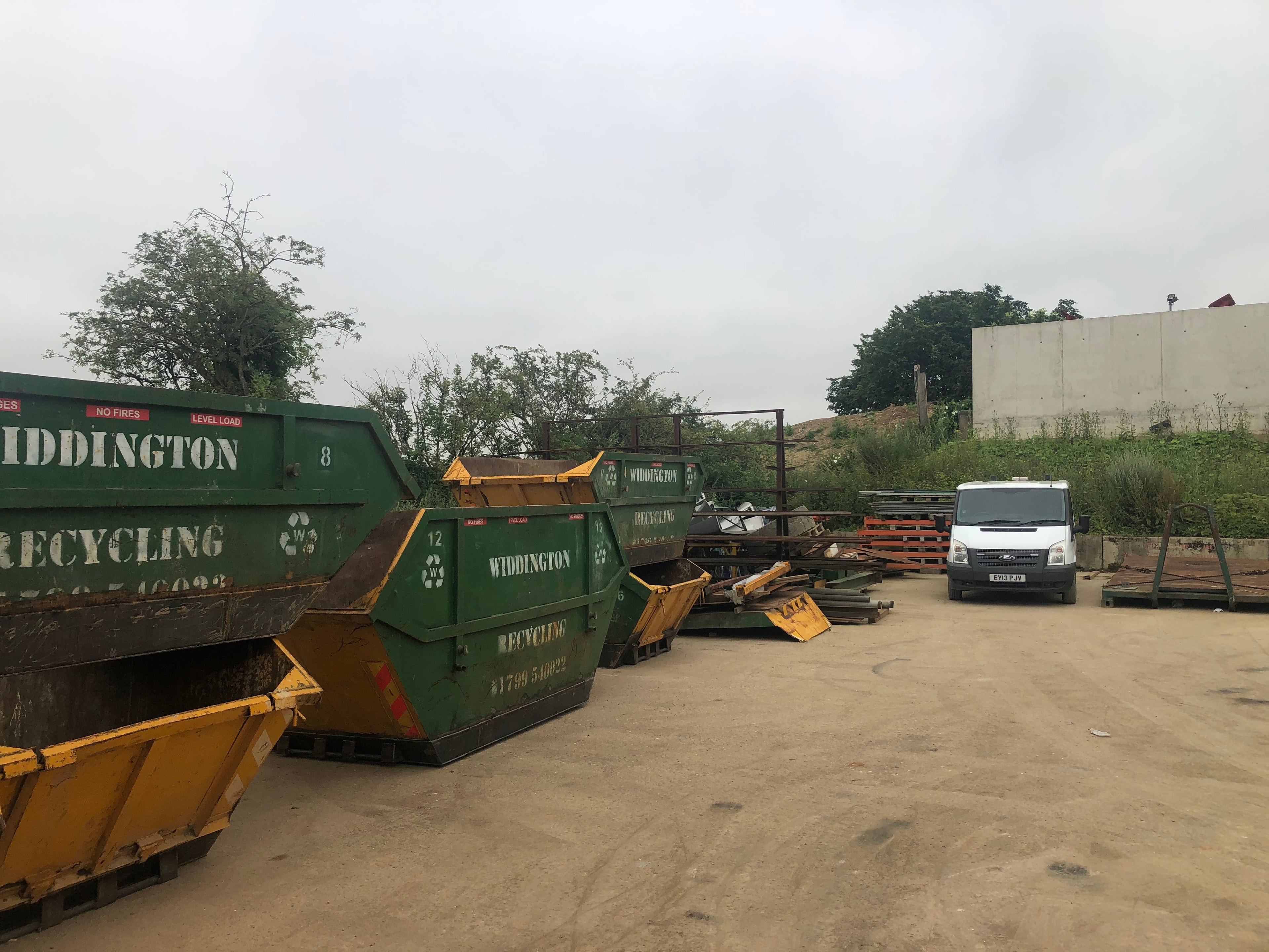 Widdington Recycling — operational yard with waste containers and processing equipment
