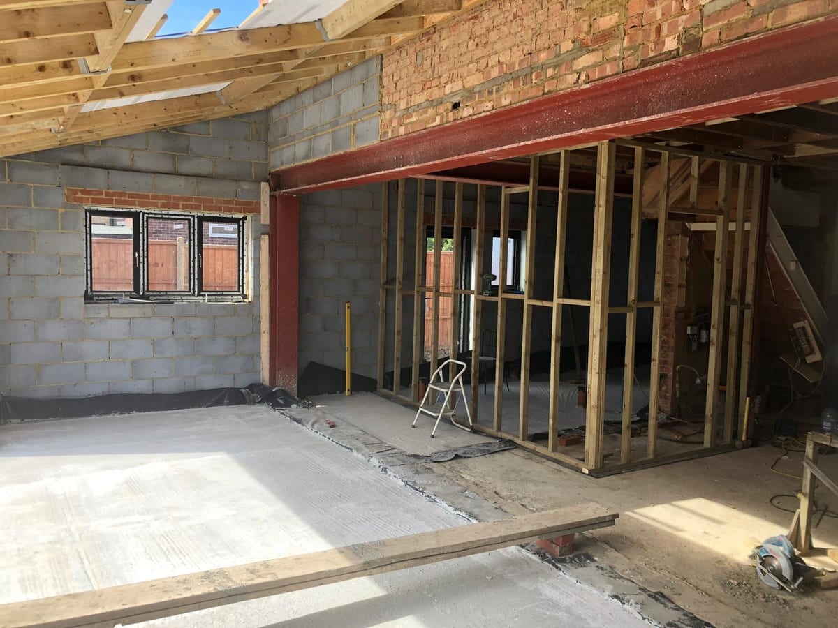 RPR construction drawings — interior framing and structural work on site